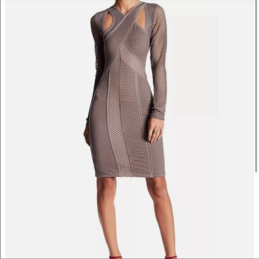 Bcbg body fitting sexy dress with subdued color.